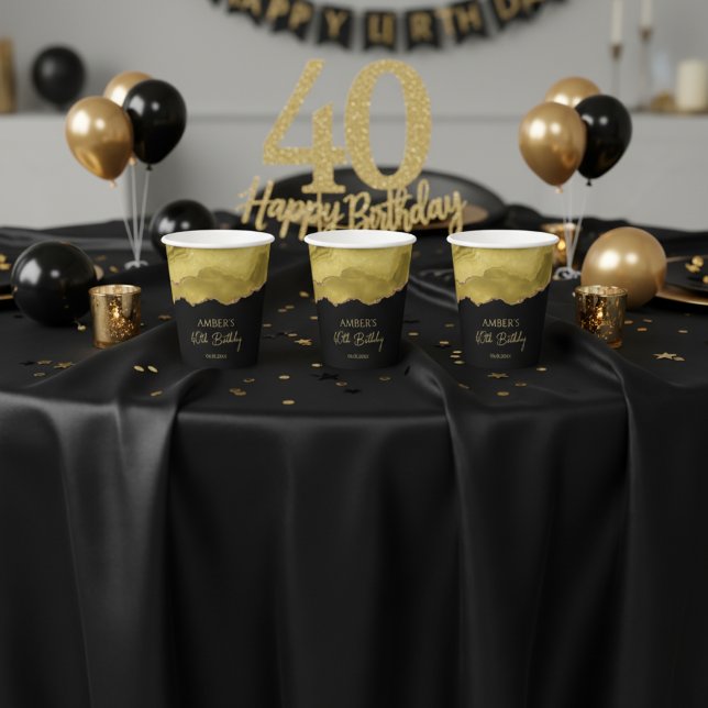 Golden Yellow Gold Glitter Abstract Watercolor  Paper Cups (Creator Uploaded)