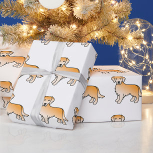 Golden Yellow Golden Retriever Cartoon Dog Pattern Wrapping Paper