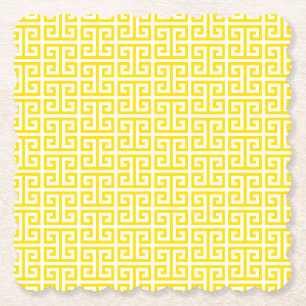 Golden Yellow Greek Key Pattern Paper Coaster