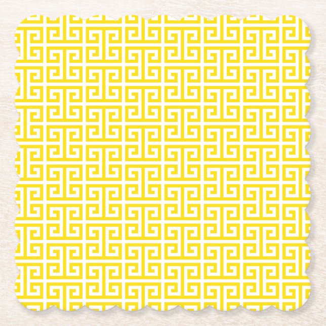 Golden Yellow Greek Key Pattern Paper Coaster (Front)