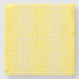 Golden Yellow Greek Key Pattern Stone Coaster