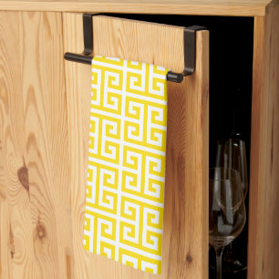 Golden Yellow Greek Key Pattern Tea Towel