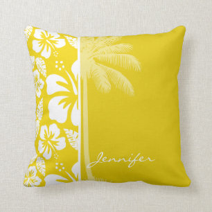Golden Yellow Hawaiian Tropical Palm Cushion