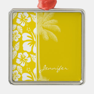 Golden Yellow Hawaiian Tropical Palm Metal Tree Decoration