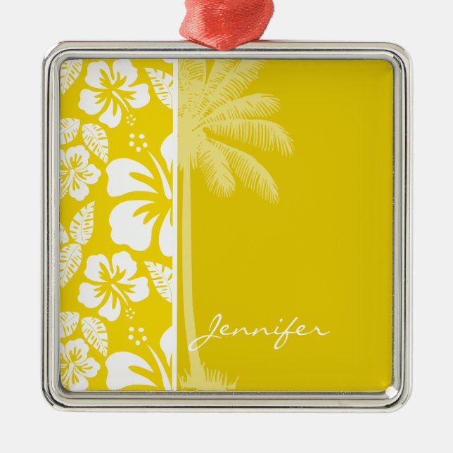 Golden Yellow Hawaiian Tropical Palm Metal Tree Decoration (Front)