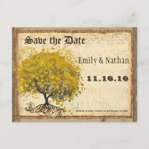 Golden Yellow Heart Leaf Tree Save the Date Announcement Postcard