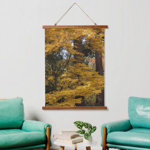 Golden Yellow Japanese Maple Leaves Botanical Hanging Tapestry