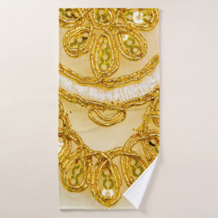 Golden yellow lace stripe. Background texture, sun Bath Towel