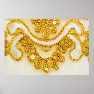 Golden yellow lace stripe. Background texture, sun Poster