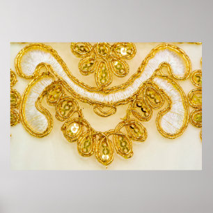 Golden yellow lace stripe. Background texture, sun Poster