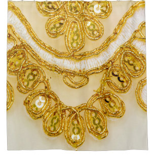 Golden yellow lace stripe. Background texture, sun Shower Curtain