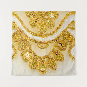 Golden yellow lace stripe. Background texture, sun Tapestry