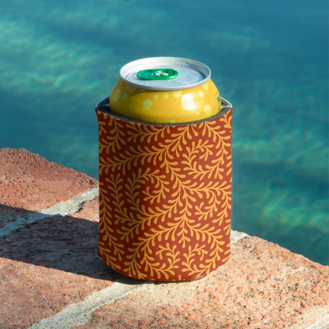 Golden Yellow Leafy Vine Pattern  Can Cooler (In Situ Pool)