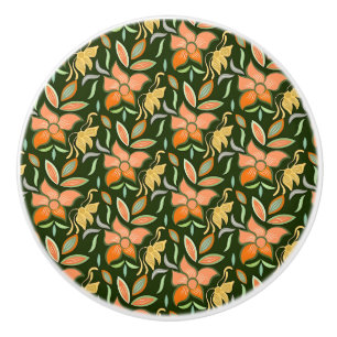 Golden Yellow Leafy Vine Pattern  Ceramic Knob