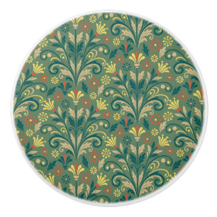 Golden Yellow Leafy Vine Pattern  Ceramic Knob