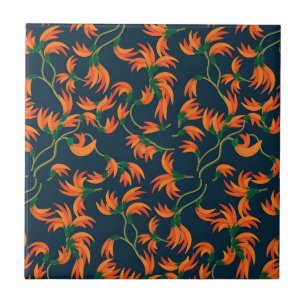 Golden Yellow Leafy Vine Pattern  Ceramic Tile
