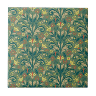 Golden Yellow Leafy Vine Pattern Ceramic Tile