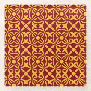 Golden Yellow Leafy Vine Pattern Glass Coaster