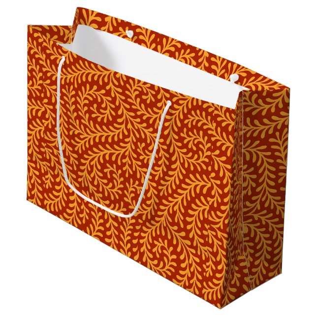 Golden Yellow Leafy Vine Pattern  Large Gift Bag (Front Angled)