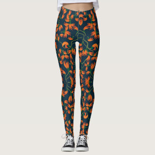 Golden Yellow Leafy Vine Pattern Leggings