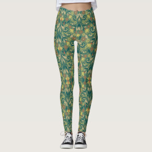 Golden Yellow Leafy Vine Pattern Leggings