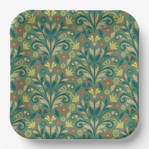 Golden Yellow Leafy Vine Pattern Paper Plates