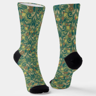 Golden Yellow Leafy Vine Pattern Socks