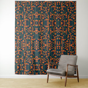 Golden Yellow Leafy Vine Pattern Tapestry