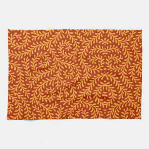 Golden Yellow Leafy Vine Pattern  Tea Towel