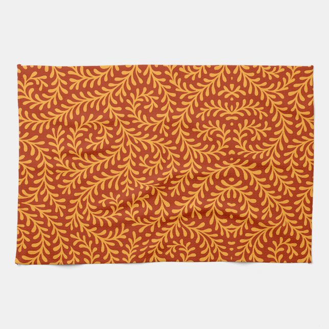 Golden Yellow Leafy Vine Pattern  Tea Towel (Horizontal)