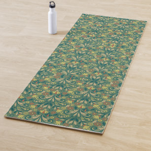 Golden Yellow Leafy Vine Pattern Yoga Mat