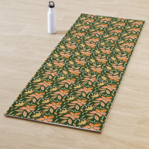 Golden Yellow Leafy Vine Pattern Yoga Mat