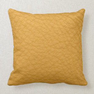 Golden Yellow Leather Look Print Pillow