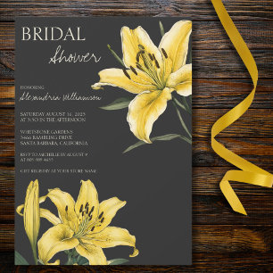 Golden Yellow Lilies on Black Bridal Shower  Invitation