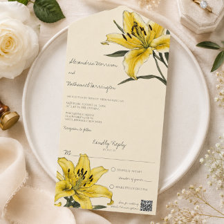 Golden Yellow Lily QR Code  All In One Invitation