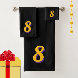 Golden Yellow Lucky Number Eight on Black Bath Towel Set