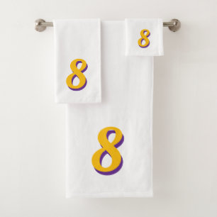 Golden Yellow Lucky Number Eight on White Bath Towel Set