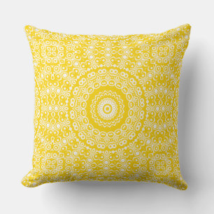 Golden Yellow Mandala Kaleidoscope Medallions Cushion