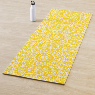 Golden Yellow Mandala Kaleidoscope Medallions Yoga Mat