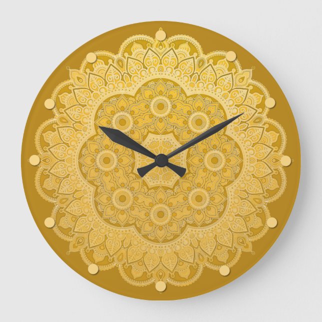 Golden Yellow Mandala  Large Clock (Front)