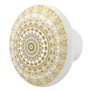 Golden Yellow Mandala Pattern Ceramic Knob