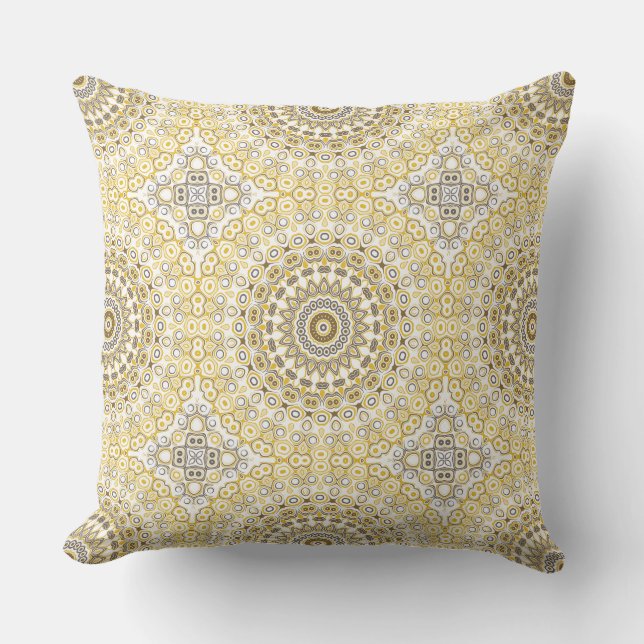 Golden Yellow Mandala Pattern Cushion (Front)