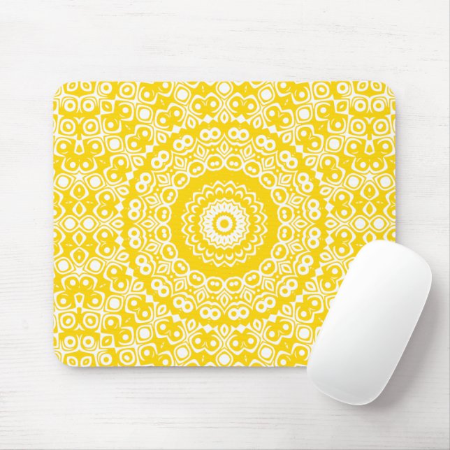 Golden Yellow Mandala Pattern Mouse Mat (With Mouse)