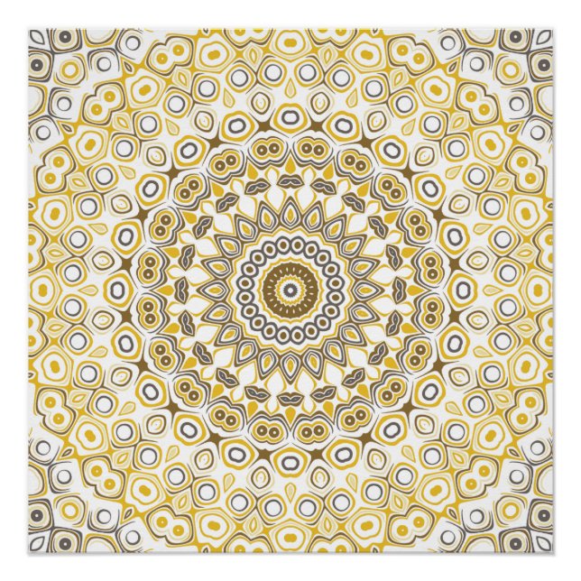 Golden Yellow Mandala Pattern Poster (Front)