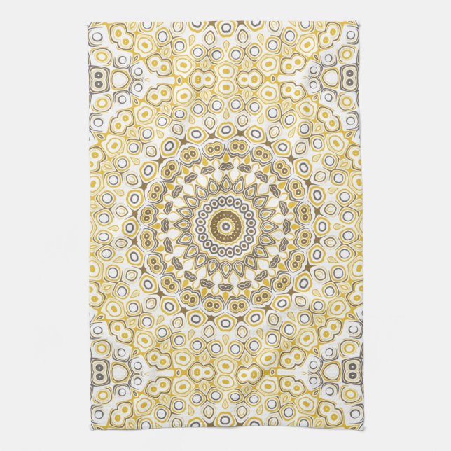 Golden Yellow Mandala Pattern Tea Towel (Vertical)