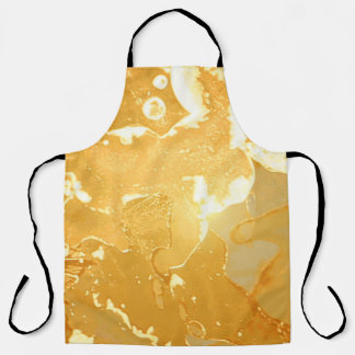 Golden Yellow Marble Ink Pattern Apron