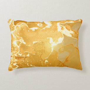 Golden Yellow Marble Ink Pattern Decorative Cushion
