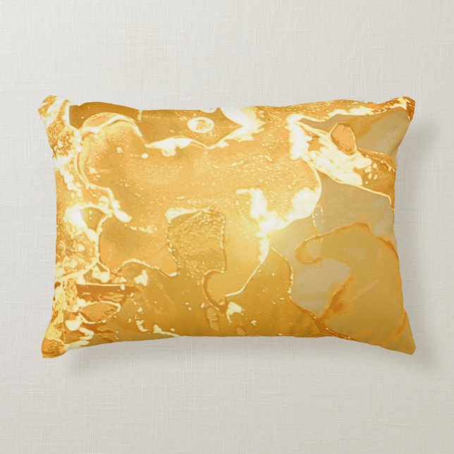 Golden Yellow Marble Ink Pattern Decorative Cushion (Front)
