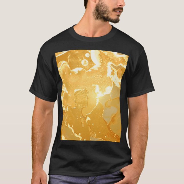 Golden Yellow Marble Ink Pattern T-Shirt (Front)