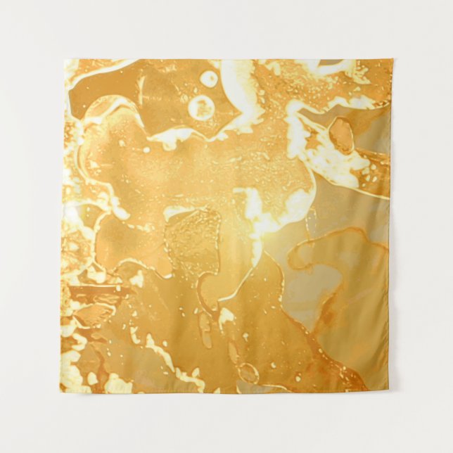Golden Yellow Marble Ink Pattern Tapestry (Front)